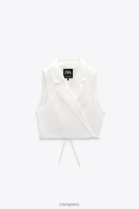 Zara mujer chaleco de sastre en mezcla de lino BDP8J221 ropa ostra blanca