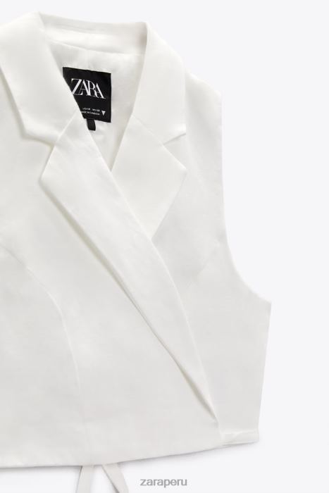 Zara mujer chaleco de sastre en mezcla de lino BDP8J221 ropa ostra blanca