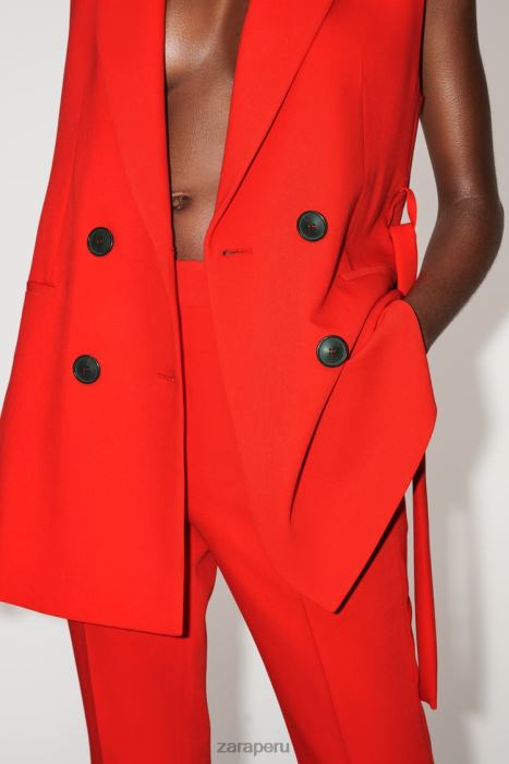 Zara mujer chaleco largo con doble botonadura y cinturón BDP8J209 ropa rojo