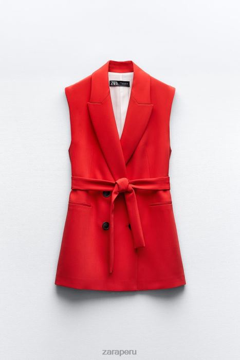 Zara mujer chaleco largo con doble botonadura y cinturón BDP8J209 ropa rojo
