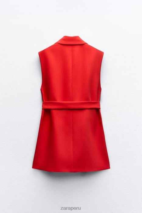 Zara mujer chaleco largo con doble botonadura y cinturón BDP8J209 ropa rojo