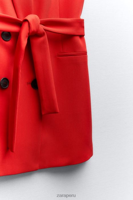 Zara mujer chaleco largo con doble botonadura y cinturón BDP8J209 ropa rojo