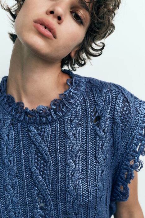 Zara mujer chaleco tejido de ochos metalizado BDP8J197 ropa índigo