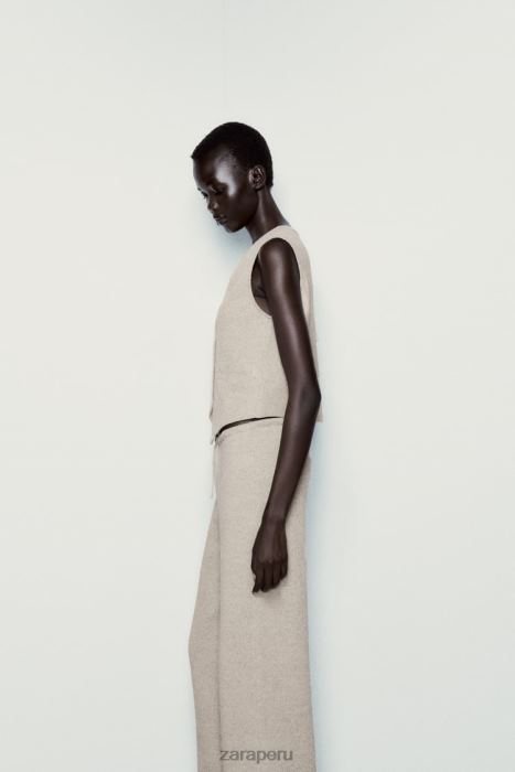 Zara mujer chaleco texturizado en jacquard BDP8J217 ropa marrón topo