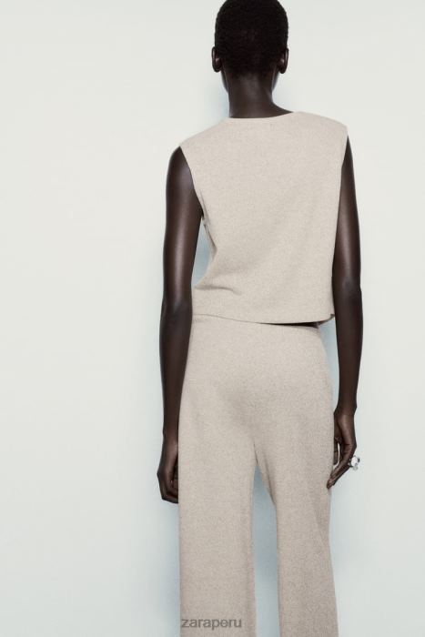 Zara mujer chaleco texturizado en jacquard BDP8J217 ropa marrón topo
