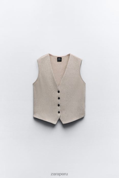 Zara mujer chaleco texturizado en jacquard BDP8J217 ropa marrón topo