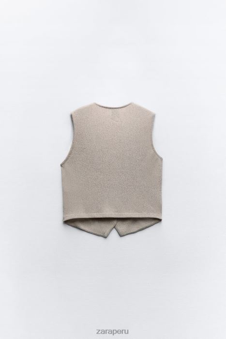 Zara mujer chaleco texturizado en jacquard BDP8J217 ropa marrón topo