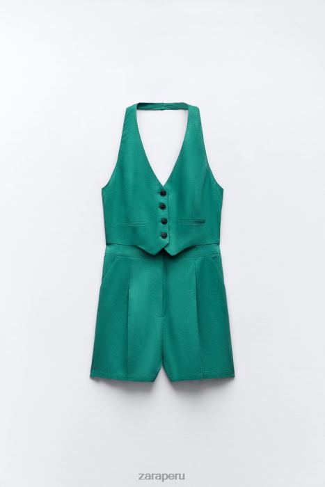 Zara mujer mono sin mangas en mezcla de lino BDP8J212 ropa pato verde