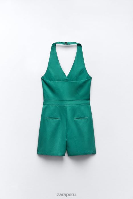 Zara mujer mono sin mangas en mezcla de lino BDP8J212 ropa pato verde