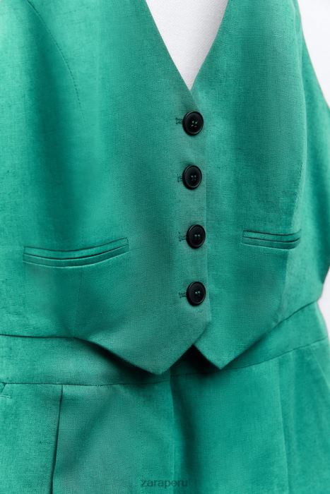 Zara mujer mono sin mangas en mezcla de lino BDP8J212 ropa pato verde