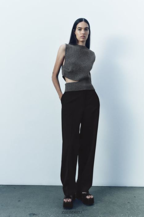 Zara mujer suéter de mezcla de lana con aberturas BDP8J200 ropa gris medio