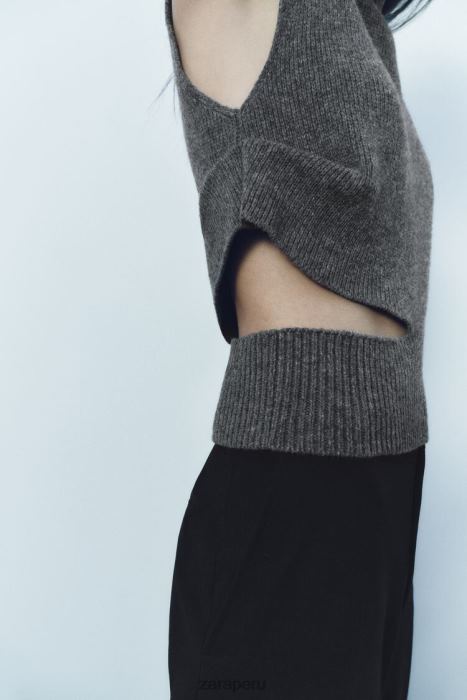 Zara mujer suéter de mezcla de lana con aberturas BDP8J200 ropa gris medio