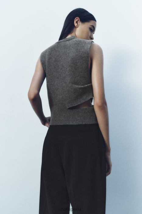 Zara mujer suéter de mezcla de lana con aberturas BDP8J200 ropa gris medio
