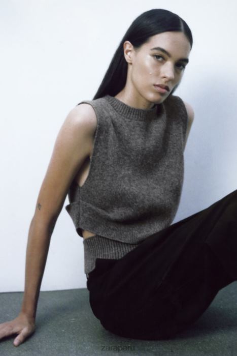Zara mujer suéter de mezcla de lana con aberturas BDP8J200 ropa gris medio