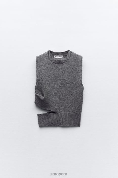 Zara mujer suéter de mezcla de lana con aberturas BDP8J200 ropa gris medio