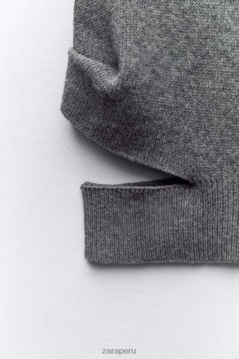 Zara mujer suéter de mezcla de lana con aberturas BDP8J200 ropa gris medio