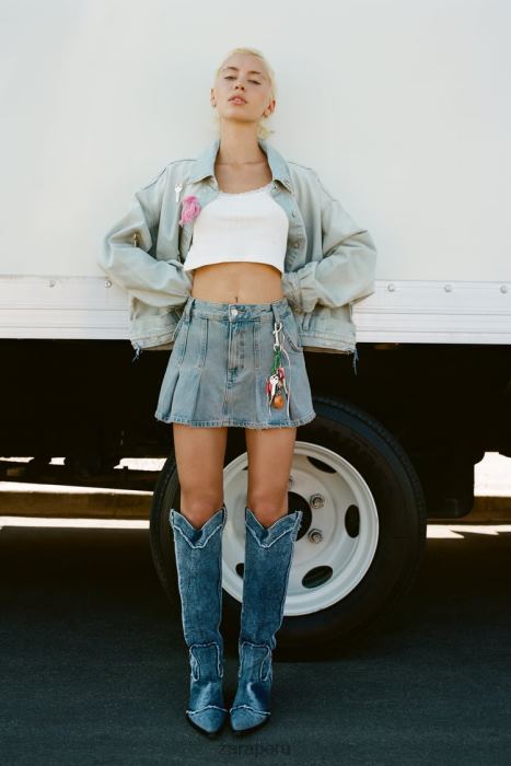 Zara mujer Chaqueta vaquera trf con cintura estilo pantalón. BDP8J114 ropa azul claro