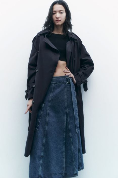 Zara mujer Gabardina oversize repelente al agua con cinturón BDP8J17 ropa Azul marino