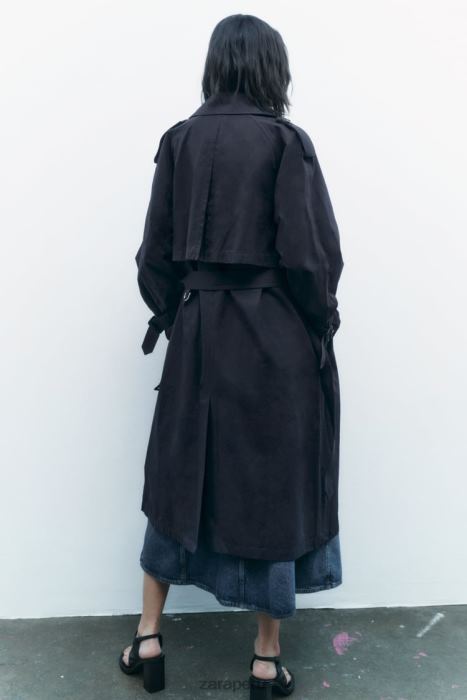 Zara mujer Gabardina oversize repelente al agua con cinturón BDP8J17 ropa Azul marino