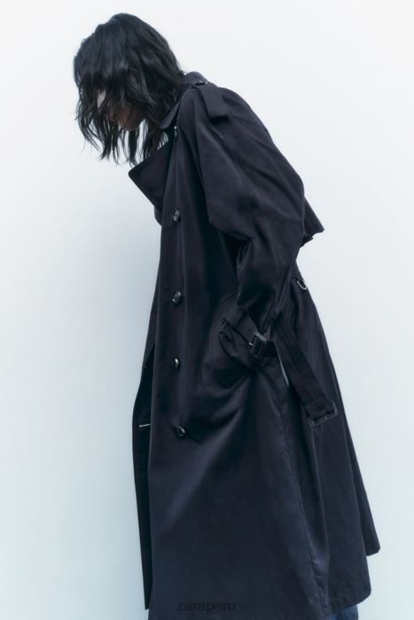 Zara mujer Gabardina oversize repelente al agua con cinturón BDP8J17 ropa Azul marino