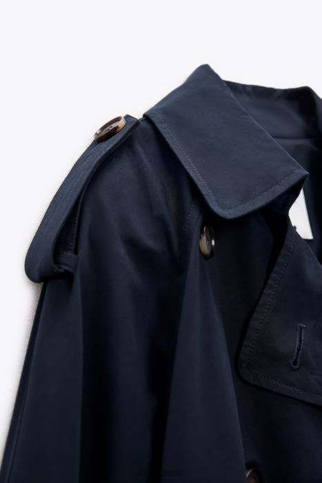 Zara mujer Gabardina oversize repelente al agua con cinturón BDP8J17 ropa Azul marino
