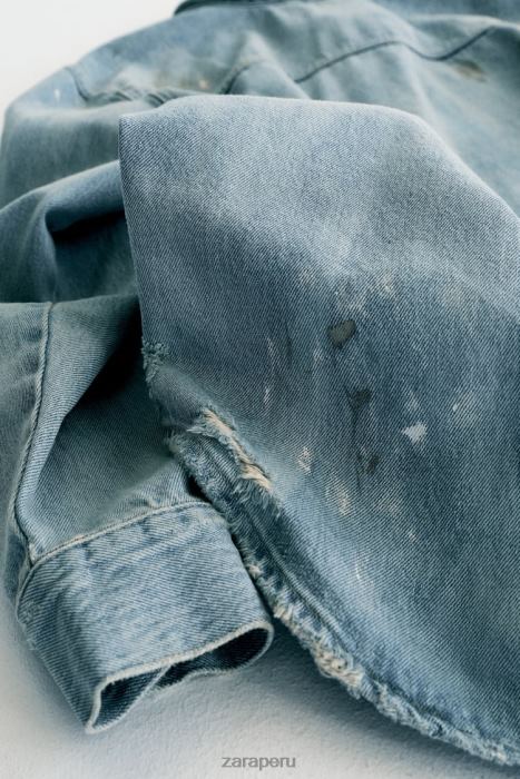 Zara mujer Sobrecamisa vaquera extragrande con salpicaduras de pintura BDP8J110 ropa azul