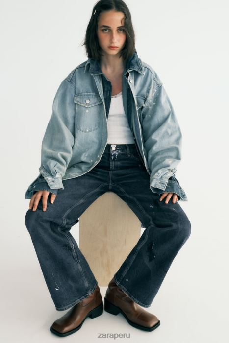 Zara mujer Sobrecamisa vaquera extragrande con salpicaduras de pintura BDP8J110 ropa azul