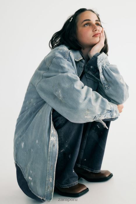 Zara mujer Sobrecamisa vaquera extragrande con salpicaduras de pintura BDP8J110 ropa azul