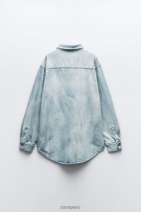 Zara mujer Sobrecamisa vaquera extragrande con salpicaduras de pintura BDP8J110 ropa azul