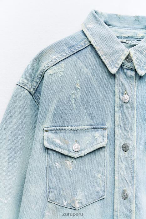 Zara mujer Sobrecamisa vaquera extragrande con salpicaduras de pintura BDP8J110 ropa azul