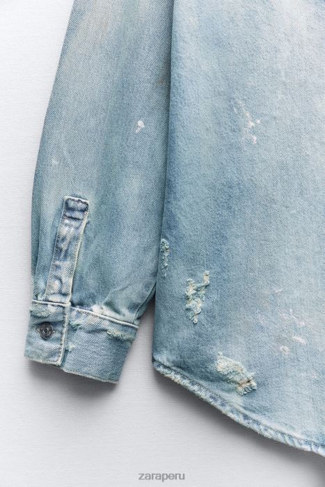 Zara mujer Sobrecamisa vaquera extragrande con salpicaduras de pintura BDP8J110 ropa azul
