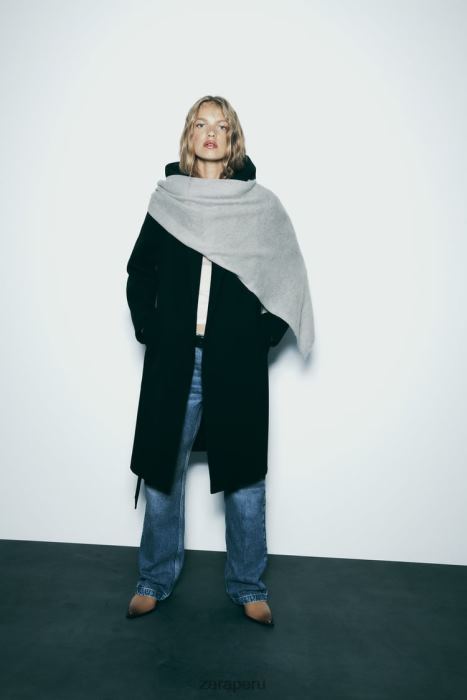 Zara mujer abrigo suave con capucha BDP8J3 ropa negro