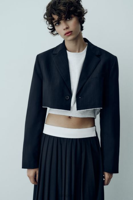 Zara mujer blazer bomber corto a rayas BDP8J143 ropa azul