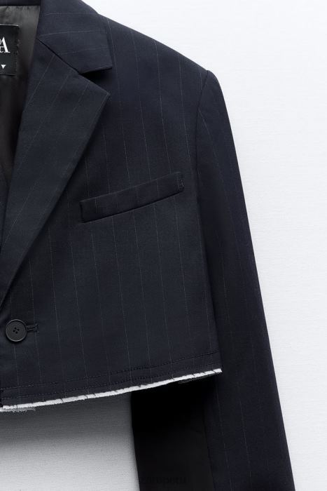 Zara mujer blazer bomber corto a rayas BDP8J143 ropa azul