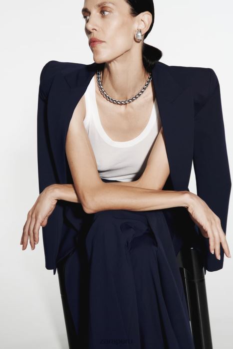 Zara mujer blazer con costuras ajustadas BDP8J146 ropa Azul marino