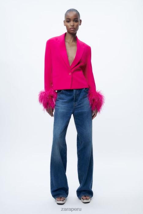 Zara mujer blazer corto de plumas BDP8J166 ropa fucsia neón