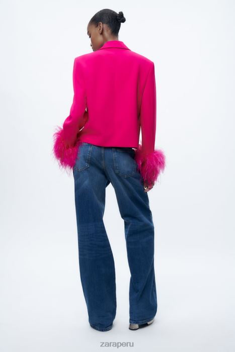 Zara mujer blazer corto de plumas BDP8J166 ropa fucsia neón