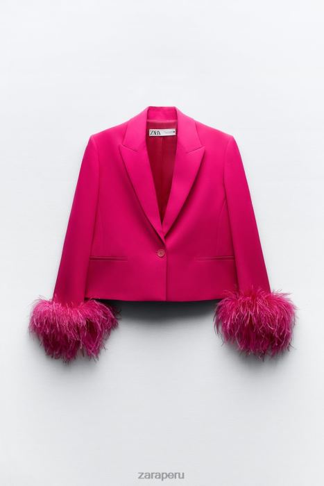 Zara mujer blazer corto de plumas BDP8J166 ropa fucsia neón