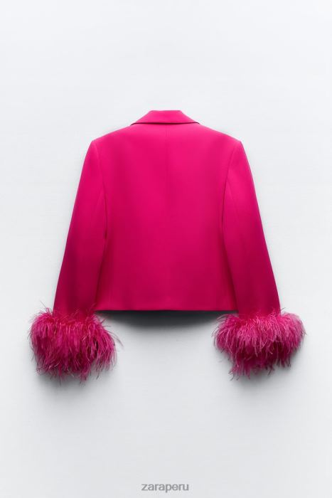 Zara mujer blazer corto de plumas BDP8J166 ropa fucsia neón