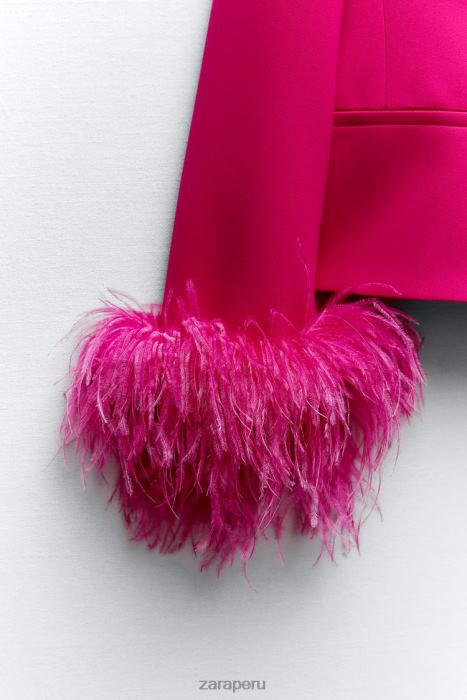 Zara mujer blazer corto de plumas BDP8J166 ropa fucsia neón