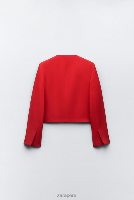 Zara mujer blazer corto sin cuello BDP8J182 ropa rojo brillante