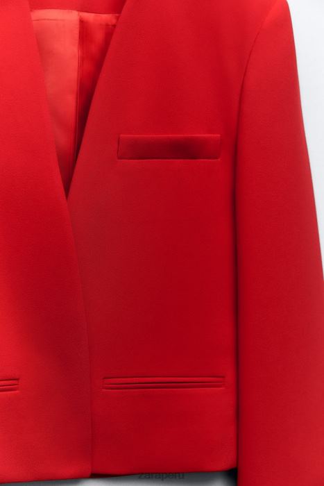 Zara mujer blazer corto sin cuello BDP8J182 ropa rojo brillante