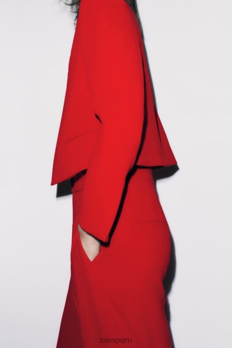 Zara mujer blazer corto sin cuello BDP8J182 ropa rojo brillante