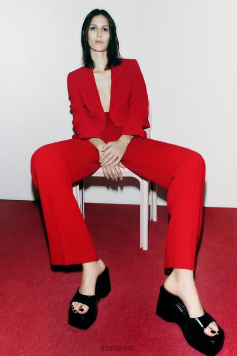Zara mujer blazer corto sin cuello BDP8J182 ropa rojo brillante