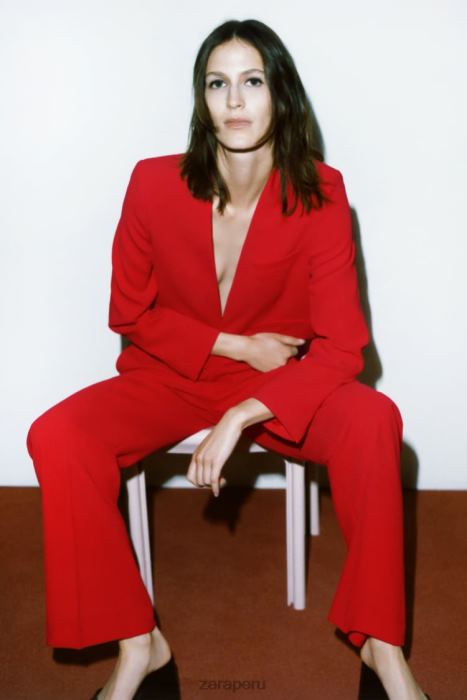 Zara mujer blazer corto sin cuello BDP8J182 ropa rojo brillante