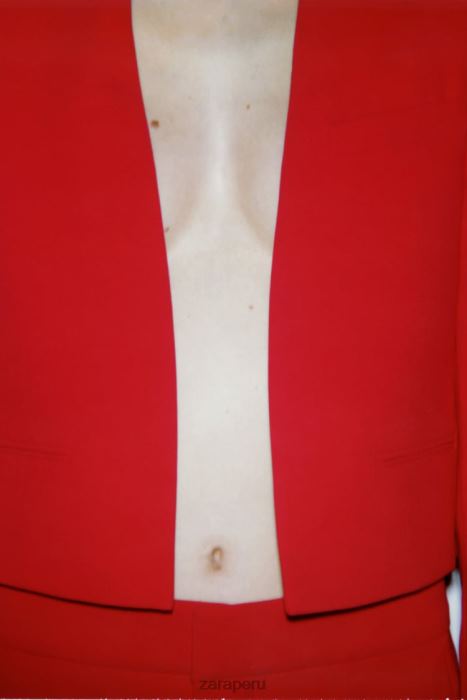 Zara mujer blazer corto sin cuello BDP8J182 ropa rojo brillante