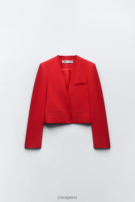 Zara mujer blazer corto sin cuello BDP8J182 ropa rojo brillante