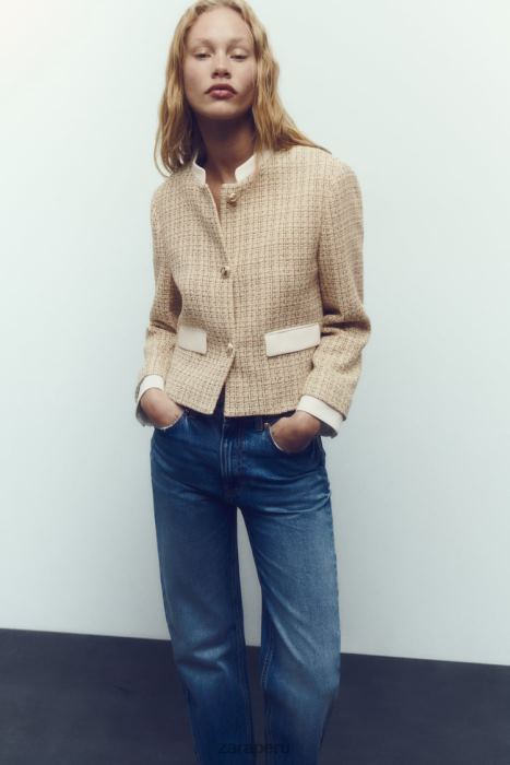 Zara mujer blazer corto texturizado BDP8J169 ropa multicolor