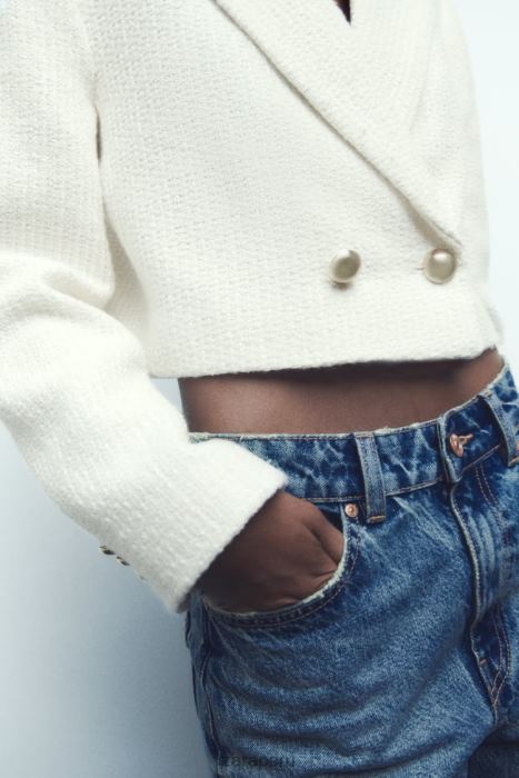 Zara mujer blazer corto texturizado BDP8J173 ropa crudo