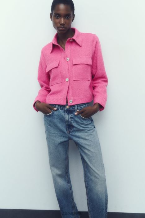 Zara mujer blazer corto texturizado BDP8J180 ropa rosa